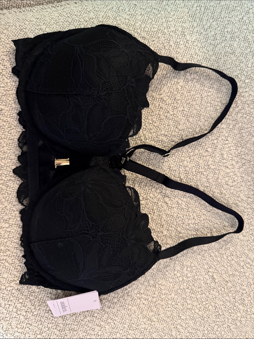 Auden Black Lace Padded Bra Front Clasp